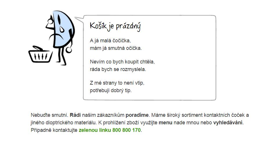 Prázdný košík na e-shopu vasecocky.cz